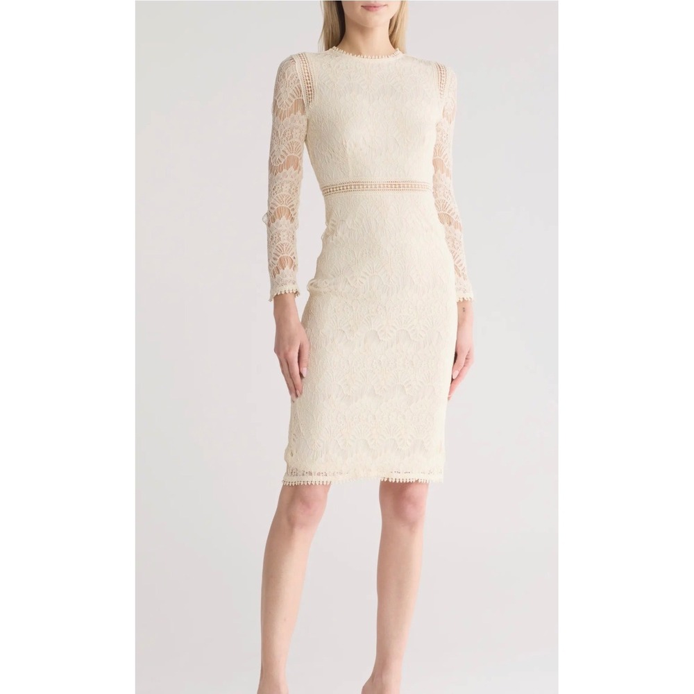 Love X Design Lace Long Sleeve Midi Sheath Dress Size L Ivory Bridal